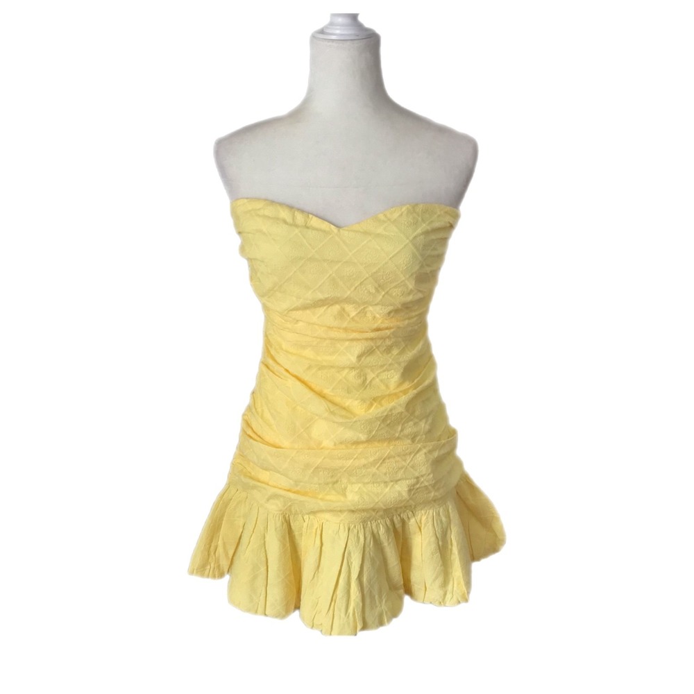 Hello Molly Yellow Mini Dress Size M Ruffle Sweetheart Neckline 100% Cotton-NEW